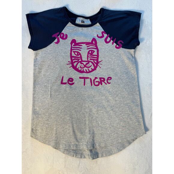 Tea Collection Girls Cat Tiger Tee T-Shirt Navy Gray Top Size 10 - Picture 2 of 4